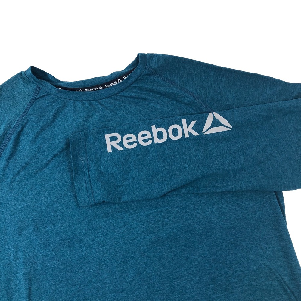 Reebok Shirt Men's Medium Blue Performance Top‎ Logo Long Sleeve Activewear